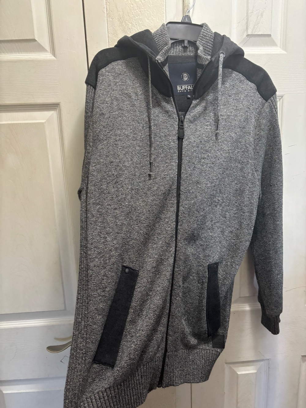 Buffalo David Bitton Gray and Black Zip-Up Hooded Sweater